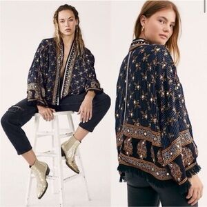 Free People Ray of Light Embellished Fringe Trim Jacket